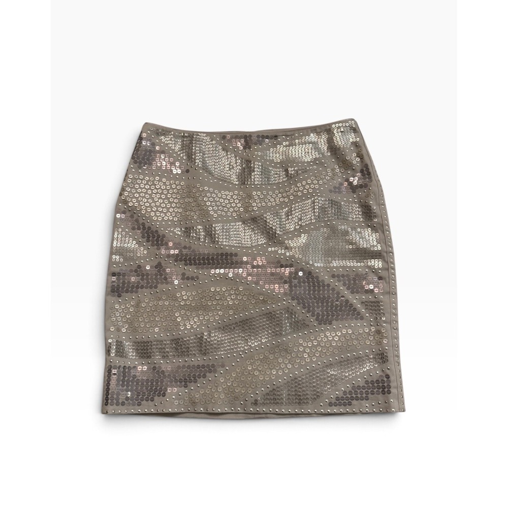 White House Black Market Silver Sequin Wave Mini Skirt Size 2 Disco Glam Holiday